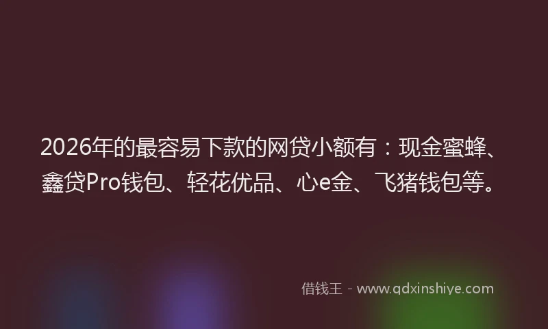 2026年的最容易下款的网贷小额有：现金蜜蜂、鑫贷Pro钱包、轻花优品、心e金、飞猪钱包等。