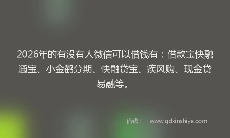 2026年的有没有人微信可以借钱有：借款宝快融通宝、小金鹤分期、快融贷宝、疾风购、现金贷易融等。