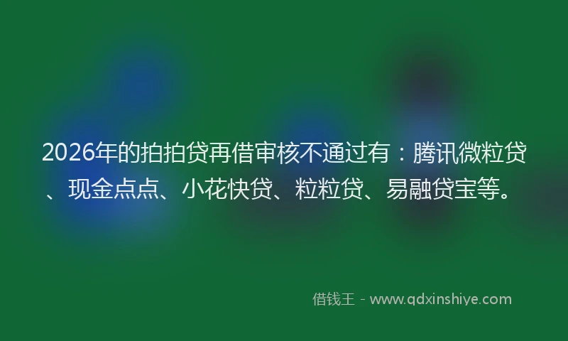 2026年的拍拍贷再借审核不通过有：腾讯微粒贷、现金点点、小花快贷、粒粒贷、易融贷宝等。