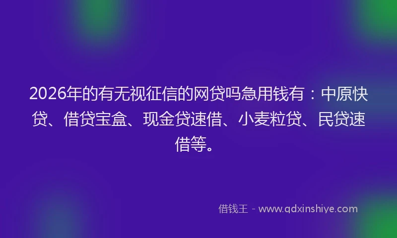 2026年的有无视征信的网贷吗急用钱有：中原快贷、借贷宝盒、现金贷速借、小麦粒贷、民贷速借等。