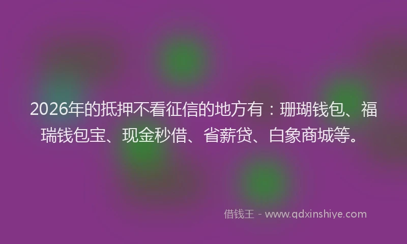 2026年的抵押不看征信的地方有：珊瑚钱包、福瑞钱包宝、现金秒借、省薪贷、白象商城等。