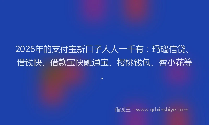 2026年的支付宝新口子人人一千有：玛瑙信贷、借钱快、借款宝快融通宝、樱桃钱包、盈小花等。