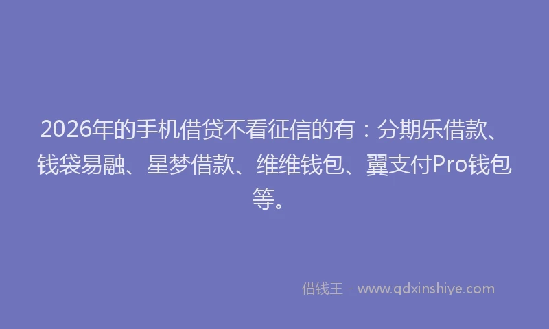 2026年的手机借贷不看征信的有：分期乐借款、钱袋易融、星梦借款、维维钱包、翼支付Pro钱包等。