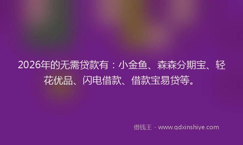 2026年的无需贷款有：小金鱼、森森分期宝、轻花优品、闪电借款、借款宝易贷等。