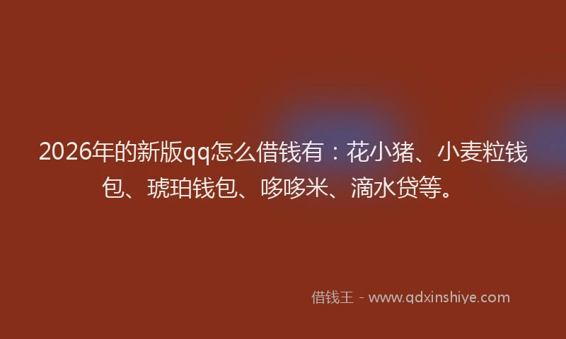 2026年的新版qq怎么借钱有：花小猪、小麦粒钱包、琥珀钱包、哆哆米、滴水贷等。