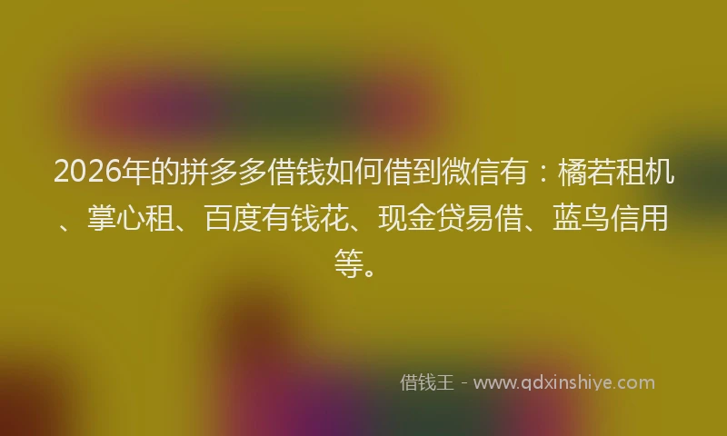 2026年的拼多多借钱如何借到微信有：橘若租机、掌心租、百度有钱花、现金贷易借、蓝鸟信用等。