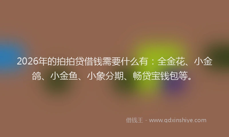 2026年的拍拍贷借钱需要什么有：全金花、小金鸽、小金鱼、小象分期、畅贷宝钱包等。