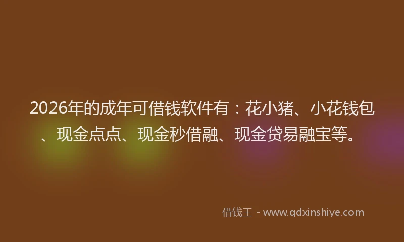 2026年的成年可借钱软件有：花小猪、小花钱包、现金点点、现金秒借融、现金贷易融宝等。