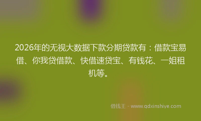 2026年的无视大数据下款分期贷款有：借款宝易借、你我贷借款、快借速贷宝、有钱花、一姐租机等。