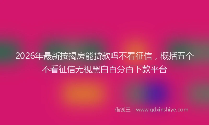 2026年最新按揭房能贷款吗不看征信，概括五个不看征信无视黑白百分百下款平台