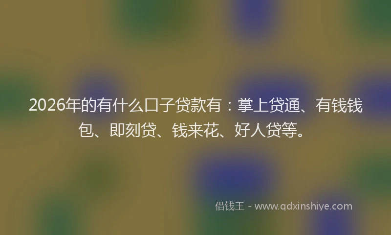 2026年的有什么口子贷款有：掌上贷通、有钱钱包、即刻贷、钱来花、好人贷等。