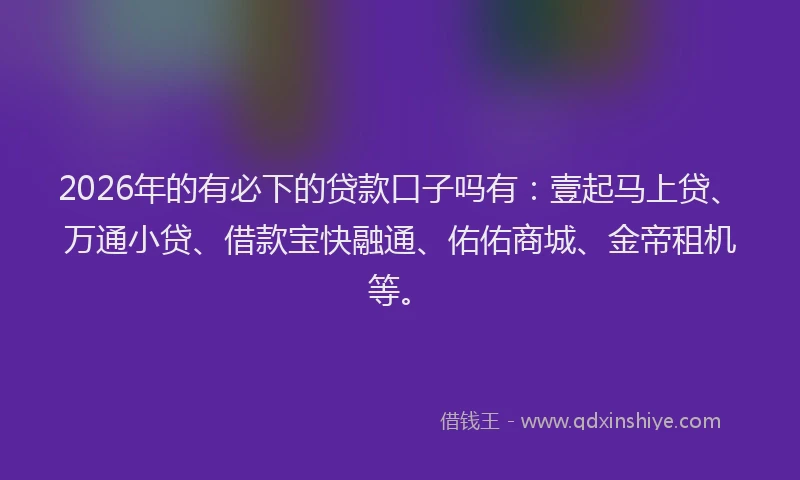 2026年的有必下的贷款口子吗有：壹起马上贷、万通小贷、借款宝快融通、佑佑商城、金帝租机等。