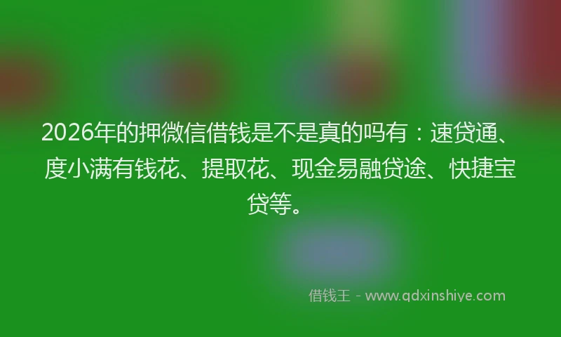 2026年的押微信借钱是不是真的吗有：速贷通、度小满有钱花、提取花、现金易融贷途、快捷宝贷等。