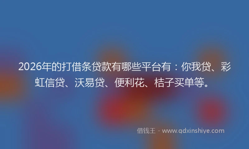 2026年的打借条贷款有哪些平台有：你我贷、彩虹信贷、沃易贷、便利花、桔子买单等。