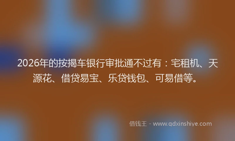2026年的按揭车银行审批通不过有：宅租机、天源花、借贷易宝、乐贷钱包、可易借等。