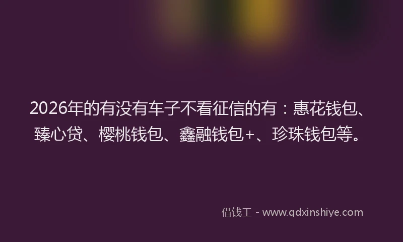 2026年的有没有车子不看征信的有：惠花钱包、臻心贷、樱桃钱包、鑫融钱包+、珍珠钱包等。