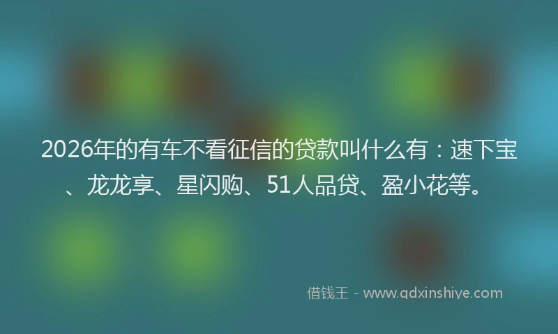 2026年的有车不看征信的贷款叫什么有：速下宝、龙龙享、星闪购、51人品贷、盈小花等。