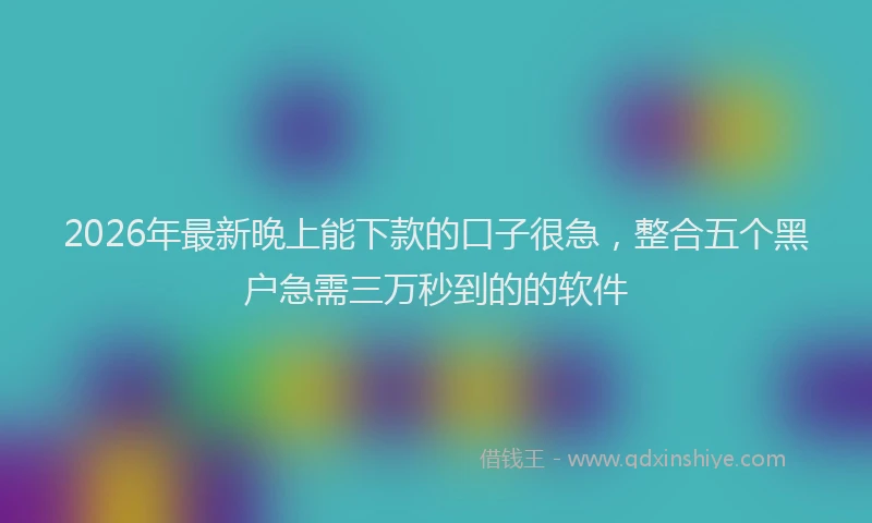 2026年最新晚上能下款的口子很急，整合五个黑户急需三万秒到的的软件
