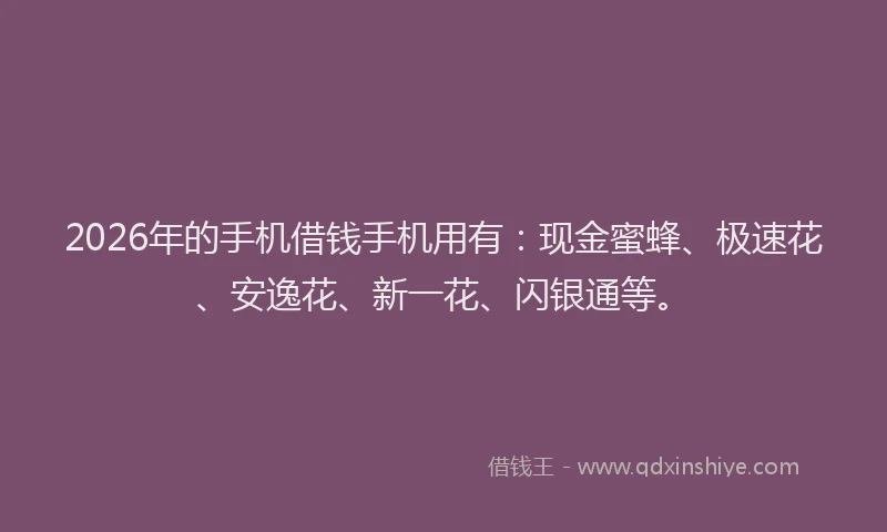 2026年的手机借钱手机用有：现金蜜蜂、极速花、安逸花、新一花、闪银通等。