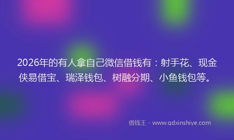 2026年的有人拿自己微信借钱有：射手花、现金侠易借宝、瑞泽钱包、树融分期、小鱼钱包等。