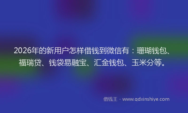 2026年的新用户怎样借钱到微信有：珊瑚钱包、福瑞贷、钱袋易融宝、汇金钱包、玉米分等。