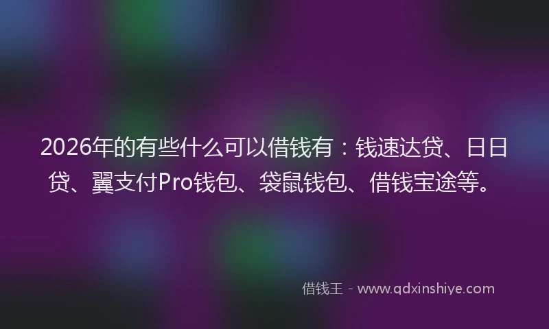2026年的有些什么可以借钱有：钱速达贷、日日贷、翼支付Pro钱包、袋鼠钱包、借钱宝途等。