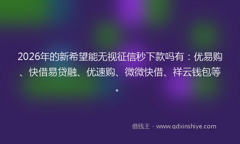 2026年的新希望能无视征信秒下款吗有：优易购、快借易贷融、优速购、微微快借、祥云钱包等。