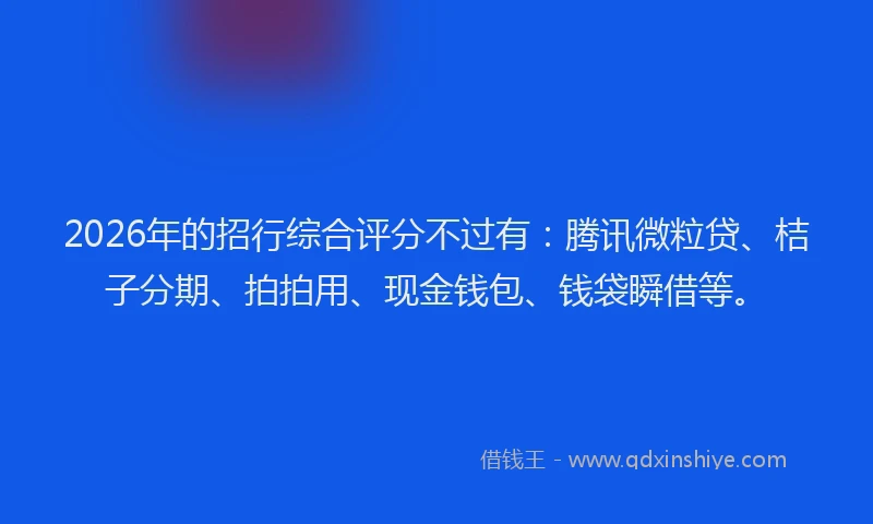 2026年的招行综合评分不过有：腾讯微粒贷、桔子分期、拍拍用、现金钱包、钱袋瞬借等。