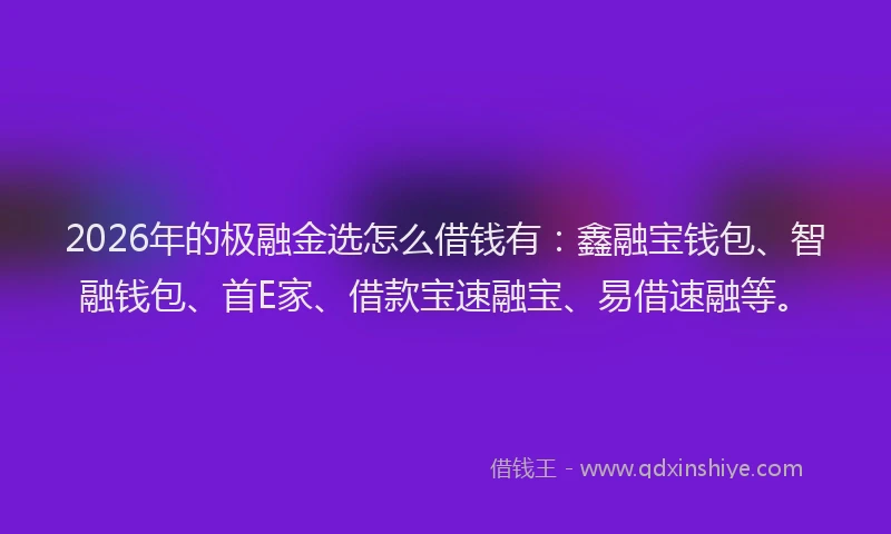 2026年的极融金选怎么借钱有：鑫融宝钱包、智融钱包、首E家、借款宝速融宝、易借速融等。