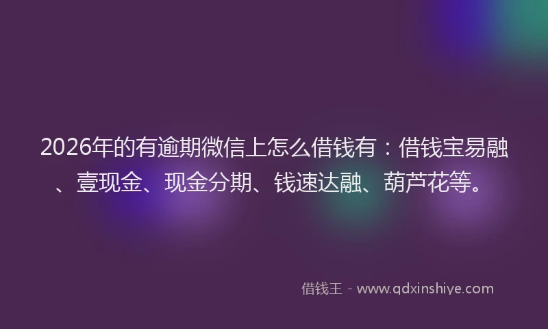 2026年的有逾期微信上怎么借钱有：借钱宝易融、壹现金、现金分期、钱速达融、葫芦花等。