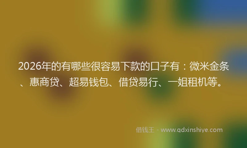 2026年的有哪些很容易下款的口子有：微米金条、惠商贷、超易钱包、借贷易行、一姐租机等。