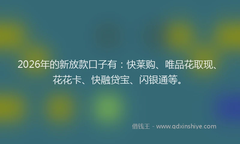 2026年的新放款口子有：快莱购、唯品花取现、花花卡、快融贷宝、闪银通等。