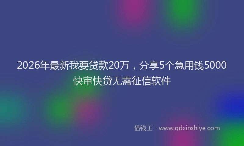 2026年最新我要贷款20万，分享5个急用钱5000快审快贷无需征信软件