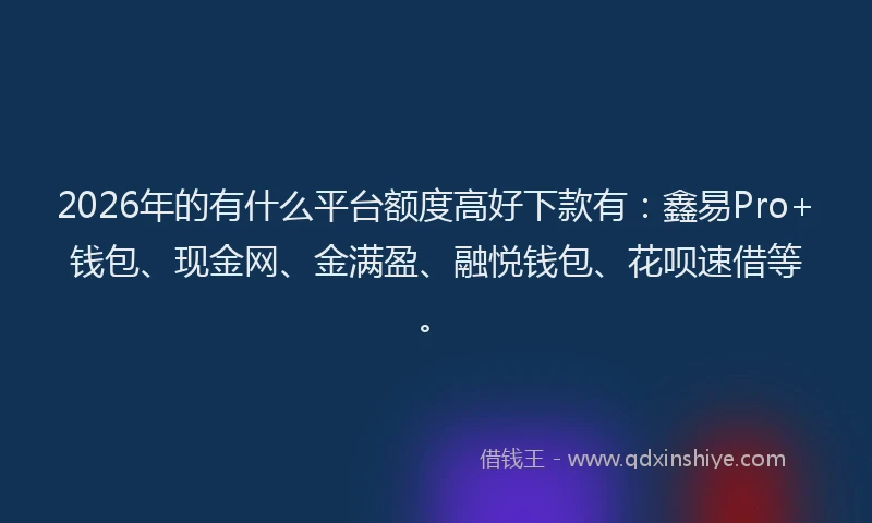 2026年的有什么平台额度高好下款有：鑫易Pro+钱包、现金网、金满盈、融悦钱包、花呗速借等。