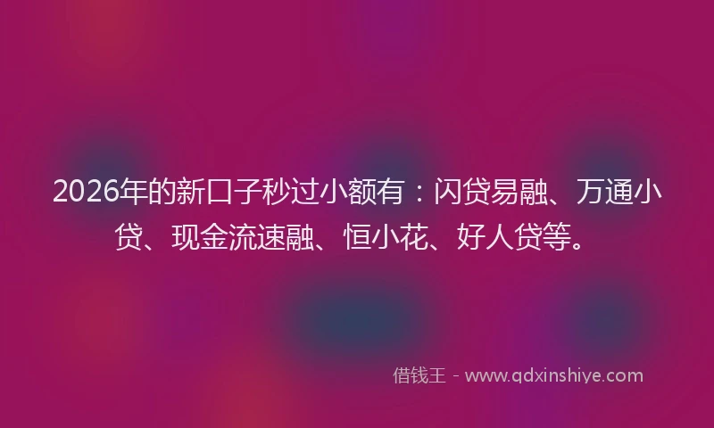 2026年的新口子秒过小额有：闪贷易融、万通小贷、现金流速融、恒小花、好人贷等。