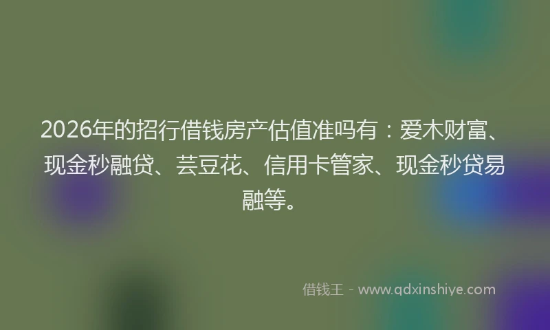 2026年的招行借钱房产估值准吗有：爱木财富、现金秒融贷、芸豆花、信用卡管家、现金秒贷易融等。