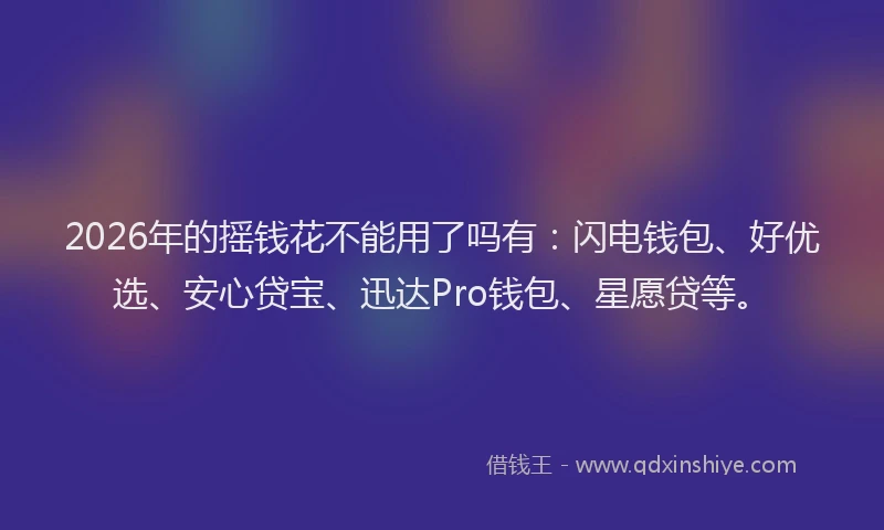 2026年的摇钱花不能用了吗有：闪电钱包、好优选、安心贷宝、迅达Pro钱包、星愿贷等。