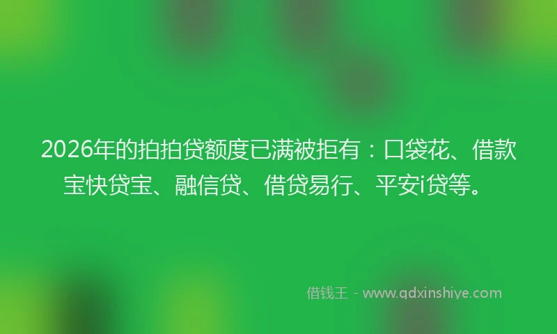 2026年的拍拍贷额度已满被拒有：口袋花、借款宝快贷宝、融信贷、借贷易行、平安i贷等。