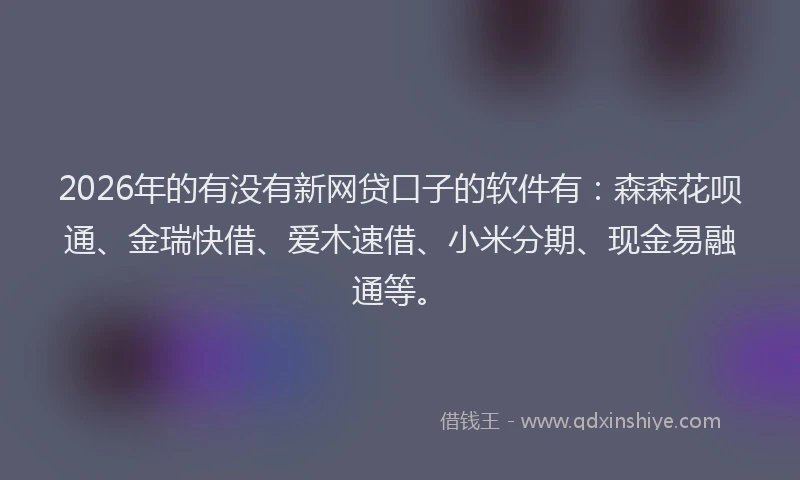 2026年的有没有新网贷口子的软件有：森森花呗通、金瑞快借、爱木速借、小米分期、现金易融通等。