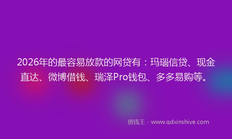 2026年的最容易放款的网贷有：玛瑙信贷、现金直达、微博借钱、瑞泽Pro钱包、多多易购等。