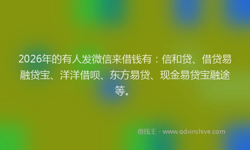 2026年的有人发微信来借钱有：信和贷、借贷易融贷宝、洋洋借呗、东方易贷、现金易贷宝融途等。