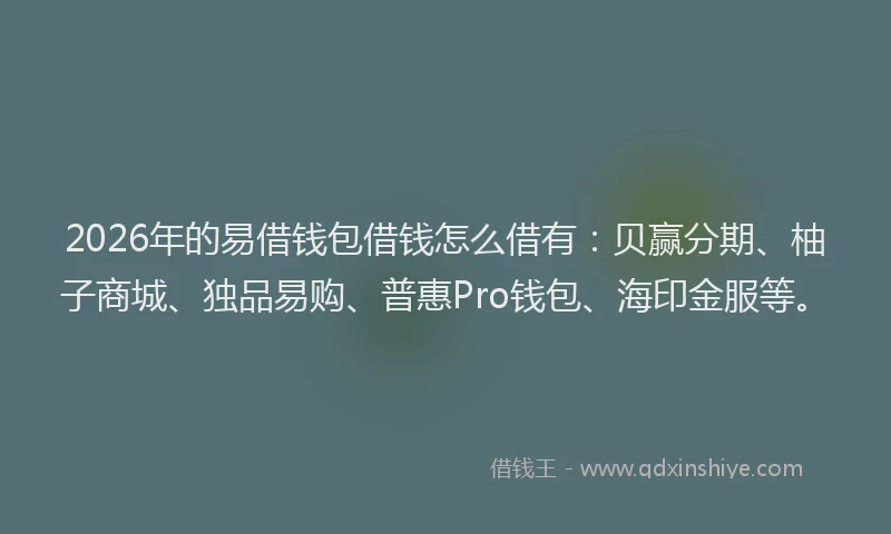 2026年的易借钱包借钱怎么借有：贝赢分期、柚子商城、独品易购、普惠Pro钱包、海印金服等。