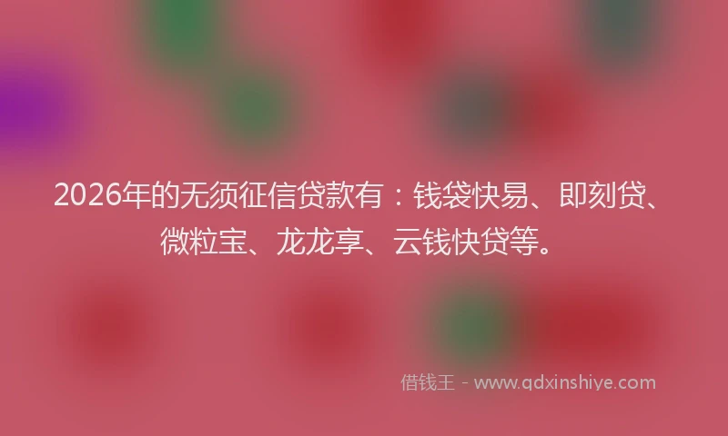 2026年的无须征信贷款有：钱袋快易、即刻贷、微粒宝、龙龙享、云钱快贷等。