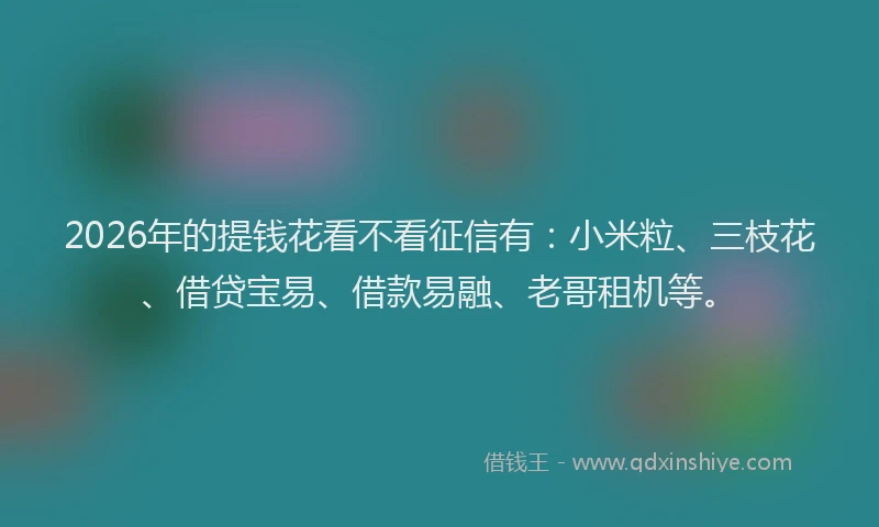 2026年的提钱花看不看征信有：小米粒、三枝花、借贷宝易、借款易融、老哥租机等。
