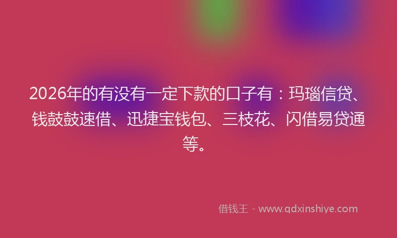 2026年的有没有一定下款的口子有：玛瑙信贷、钱鼓鼓速借、迅捷宝钱包、三枝花、闪借易贷通等。