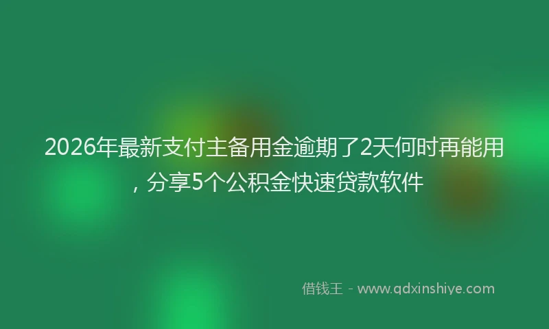 2026年最新支付主备用金逾期了2天何时再能用，分享5个公积金快速贷款软件