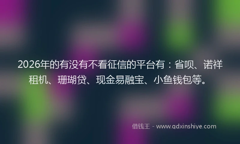 2026年的有没有不看征信的平台有：省呗、诺祥租机、珊瑚贷、现金易融宝、小鱼钱包等。