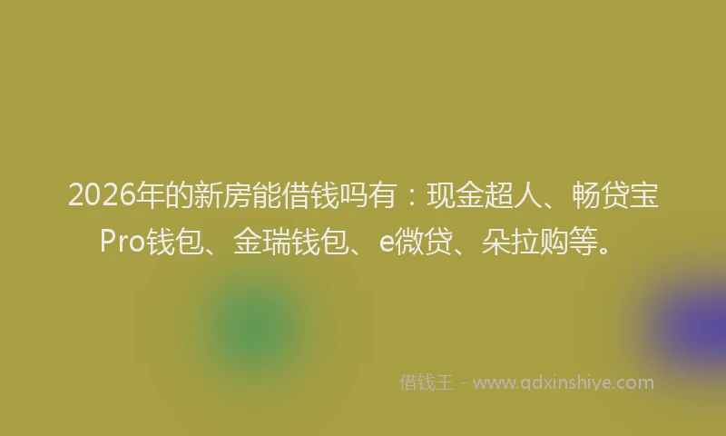 2026年的新房能借钱吗有：现金超人、畅贷宝Pro钱包、金瑞钱包、e微贷、朵拉购等。