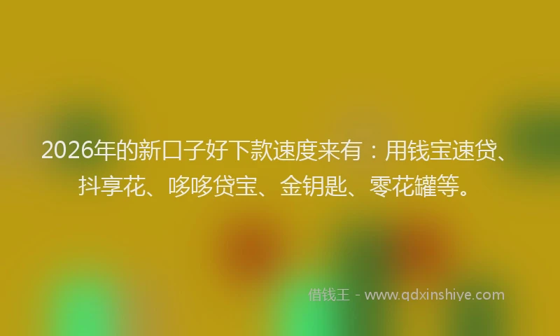 2026年的新口子好下款速度来有：用钱宝速贷、抖享花、哆哆贷宝、金钥匙、零花罐等。