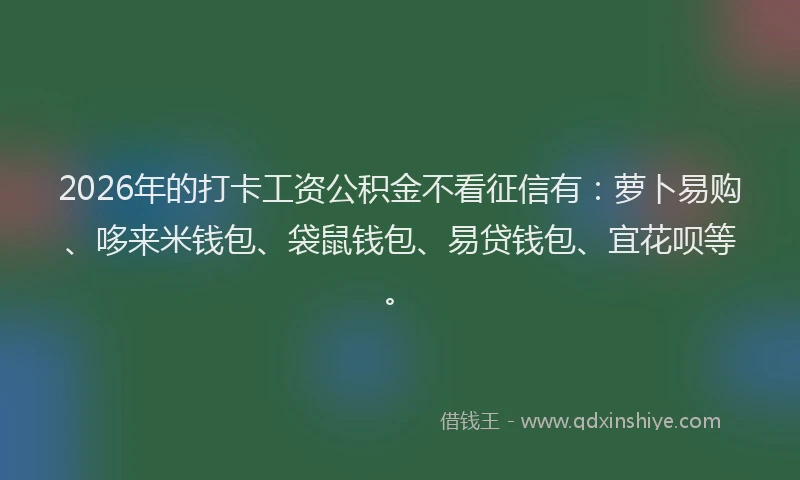 2026年的打卡工资公积金不看征信有：萝卜易购、哆来米钱包、袋鼠钱包、易贷钱包、宜花呗等。